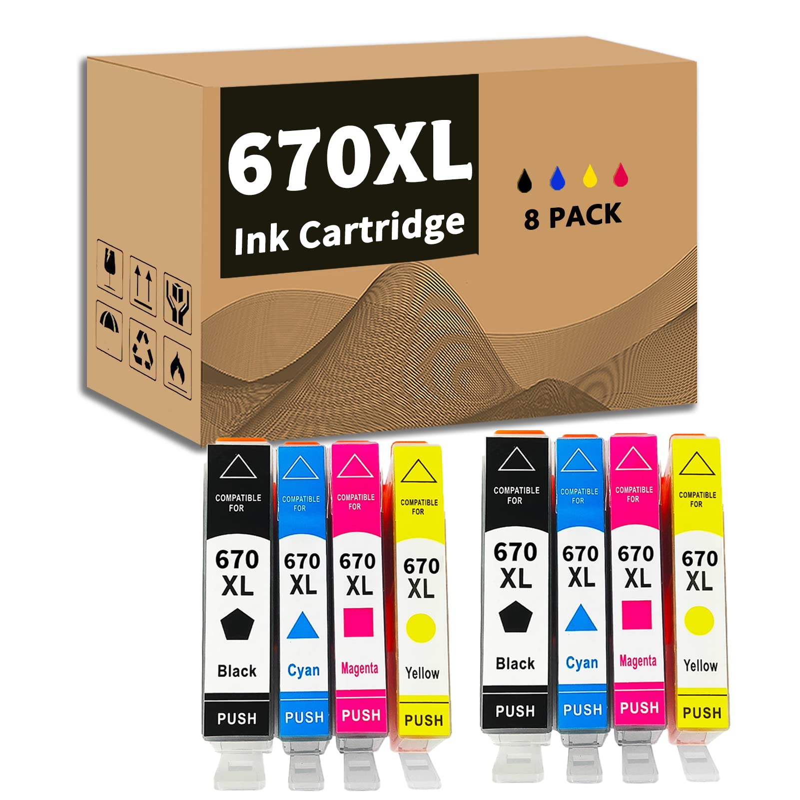 Per HP 670xl Inchiostro Compatibile Utilizzata Per Deskjet Ink Advantage 3525 4615 4620 4625 5525 6526 8 pack