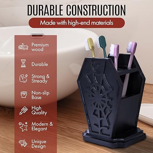 Miniatura 2 de Soporte para cepillos de dientes con decoración gótica, decoración de baño gótico de Halloween, para rarezas y curiosidades, organizador de