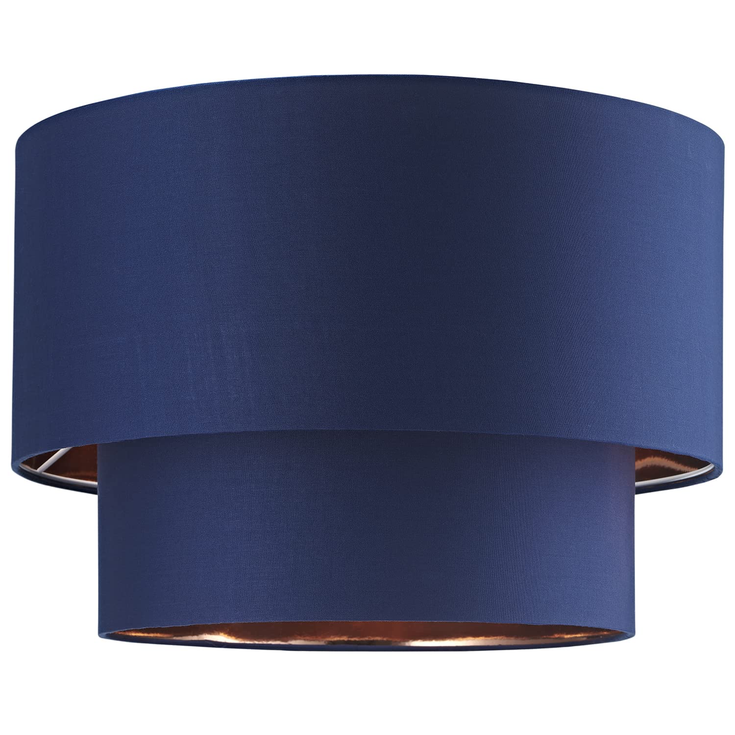 Happy Homewares Blue Designer Midnight Cotton Double Tier Ceiling Shade With Shiny Copper Inner