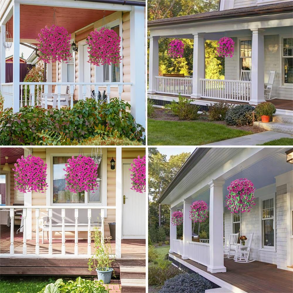 6 Pcs of Hanging Morning Glory Artificial Flowers, Upgraded Uv Resistant Artificial Hanging Flowers, Suitable for Decoration Such As Weddings, Gatherings, Courtyards, Porches, Etc (Pink)