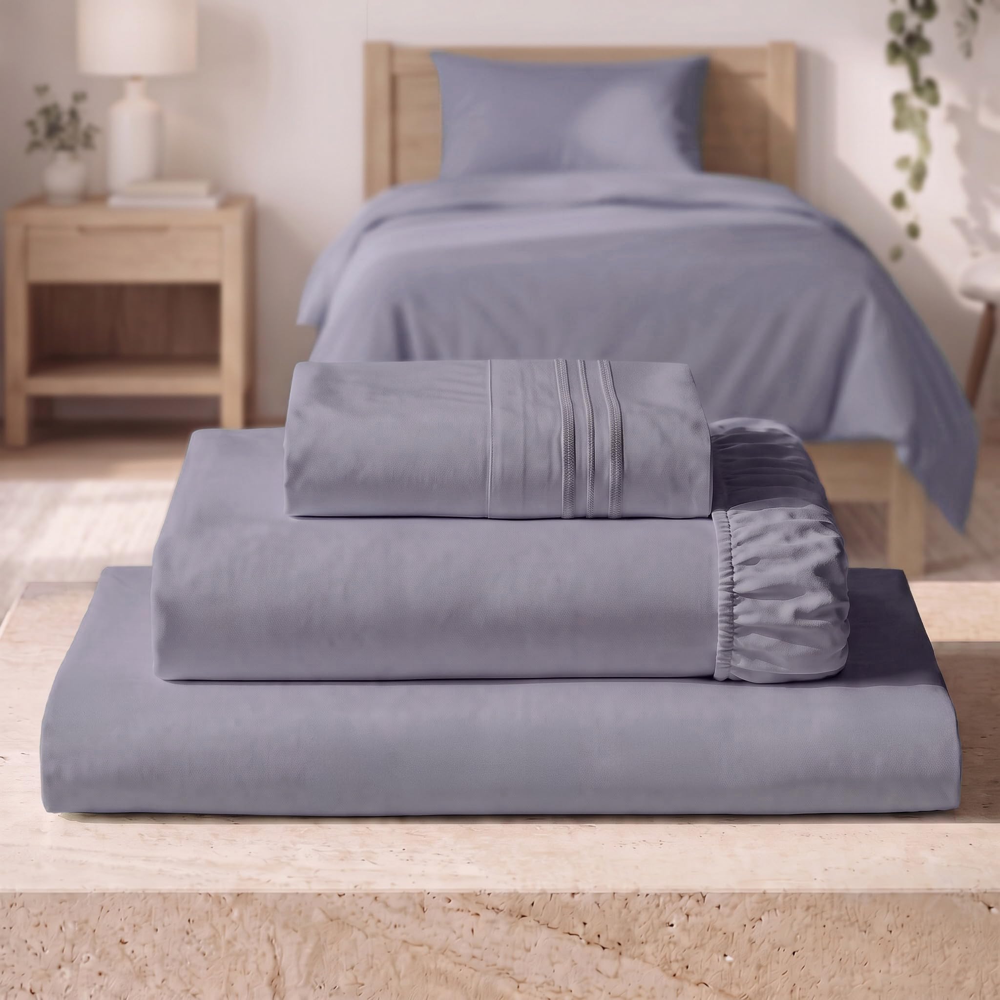 Mellanni Iconic 3-Piece, Ultra Soft Sheet Set (Twin, Hazy Lilac)