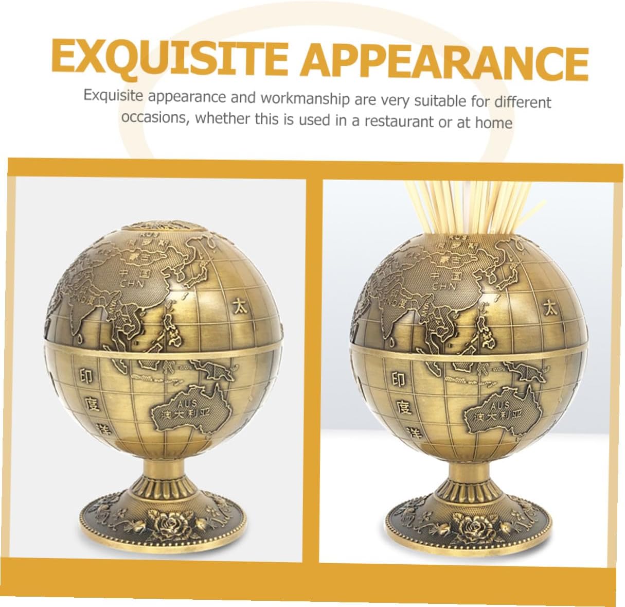 Retro Press-type Toothpick Holder with Lid, 360° Rotating Copper Toothpick Case for Home Kitchen and Dining Table Dispenser