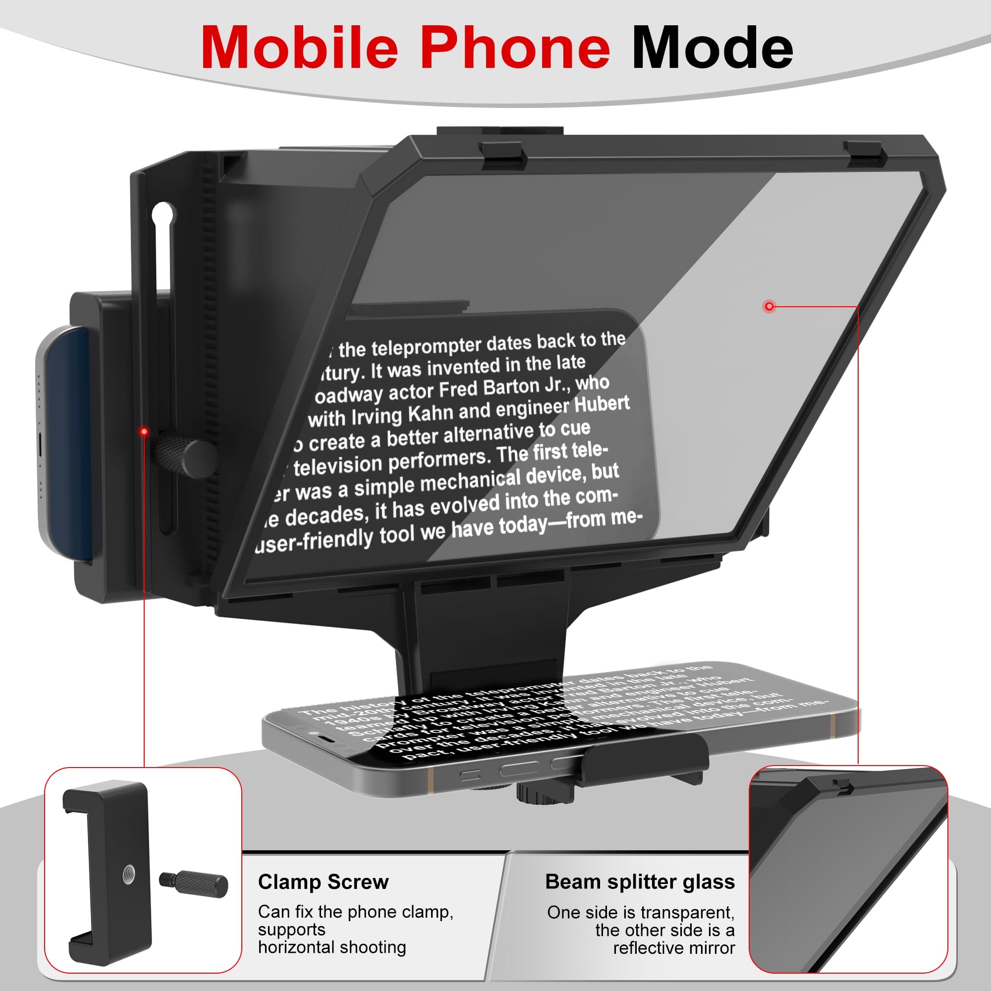 Nelyrho Tragbarer Teleprompter für Handy und Kamera, 70/30 Glas