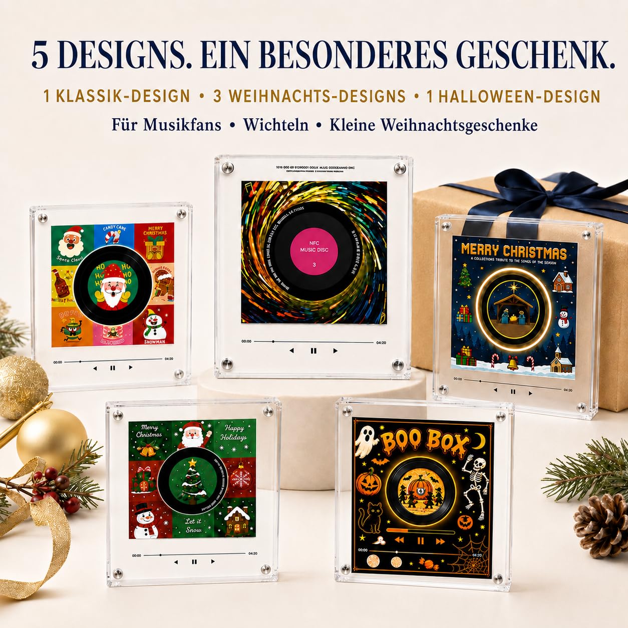 Christmas Magnetische Kühlschrank Vinyl Spieluhr Weihnachten - 9 Discs (Christmas-B)