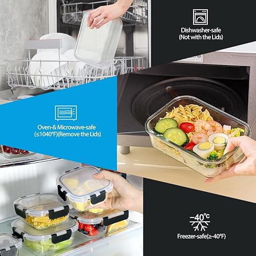 Miniatura 4 de 42 recipientes de vidrio para almacenamiento de alimentos con tapas de cierre a presión, recipientes de vidrio para preparación de comidas (21