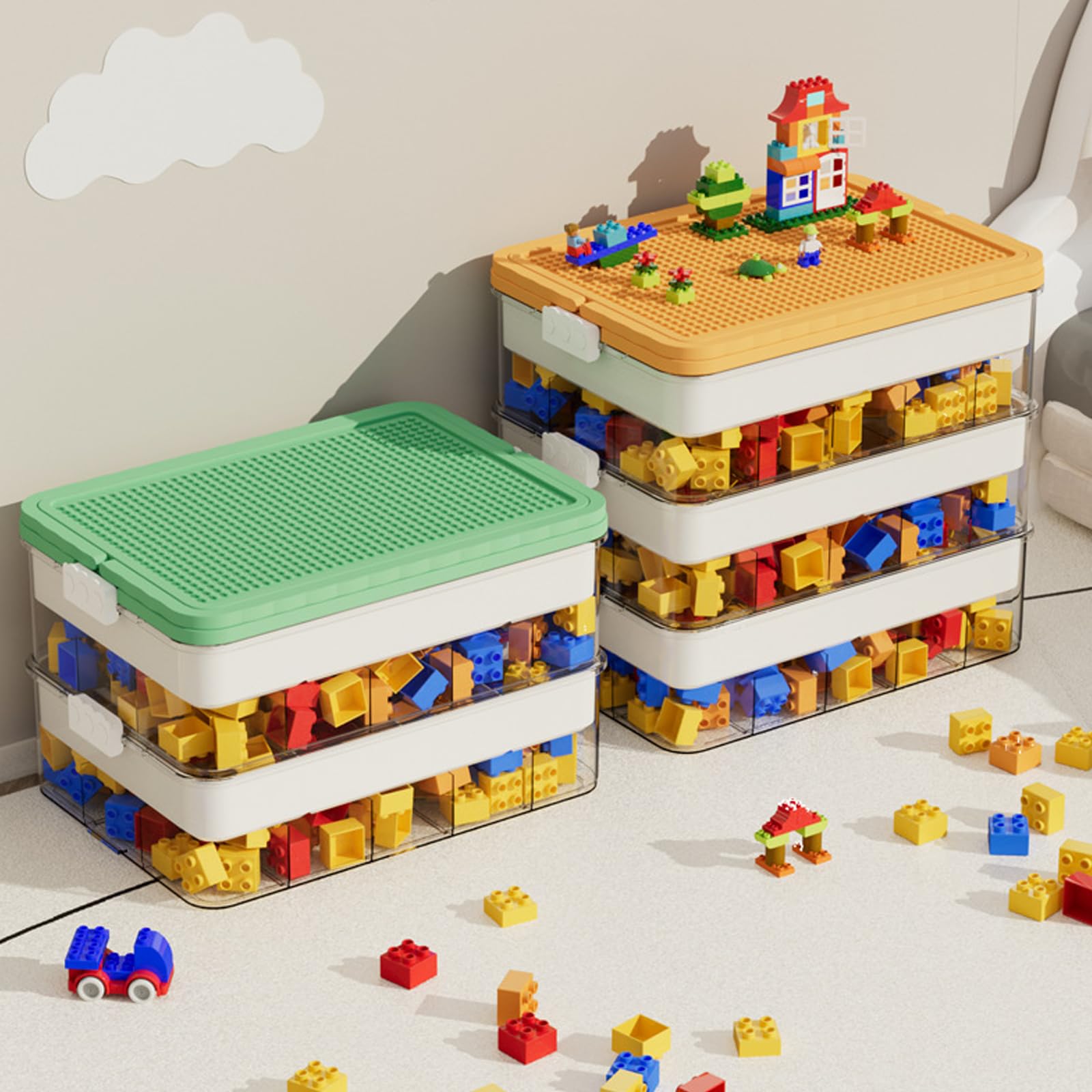 Cajas Almacenaje Para Lego Organizador Juguetes,Cajas De Almacenamiento Transparentes, 2 Niveles, Para Bloques De Construcción Y Rompecabezas,Piezas Pequeñas Para Juguetes Habitación Infantil