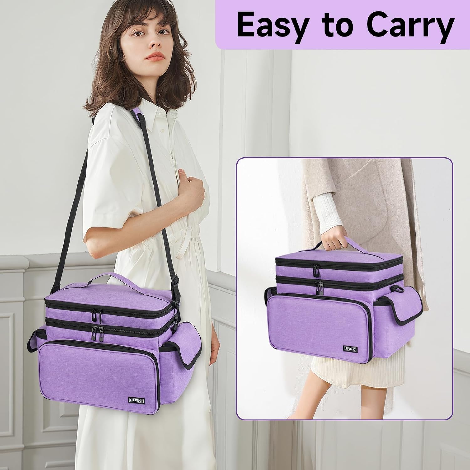 LEFOR·Z Large Sewing Supplies Organizer,Double-Layer Sewing Accessories Storage and Organizer Case Bag,Protable Travel Sewing Box Sewing Basket for Sewing Tools,Purple(Bag Only)