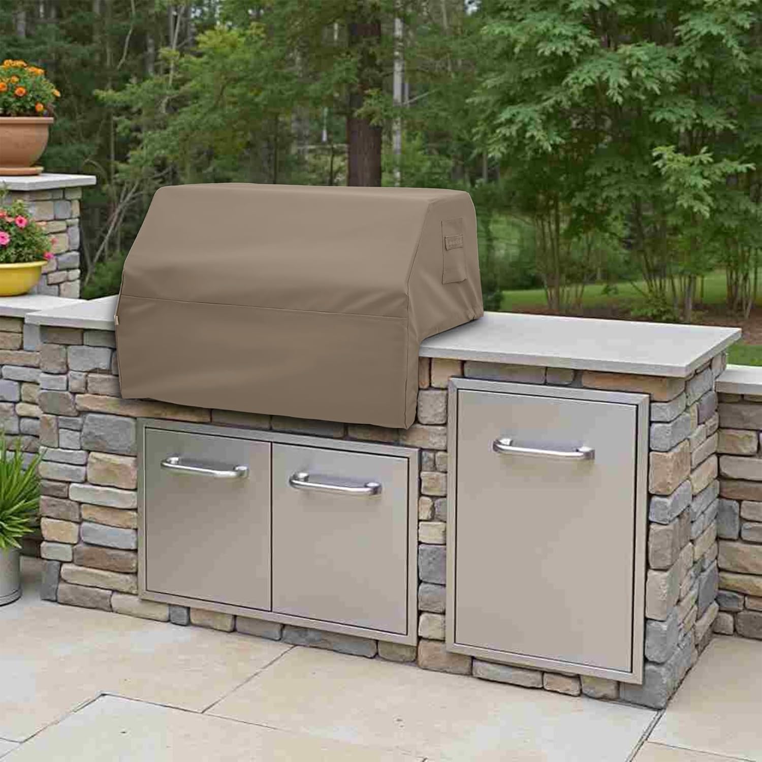 Covers & All Built-in Grill Cover for Outdoor Grill – Heavy Duty 12 oz Waterproof Built-in BBQ Grill Cover, PVC-Coated Polyester with Elastic Hem for Snug Fit (36 x 26 x 24 inches, Beige)