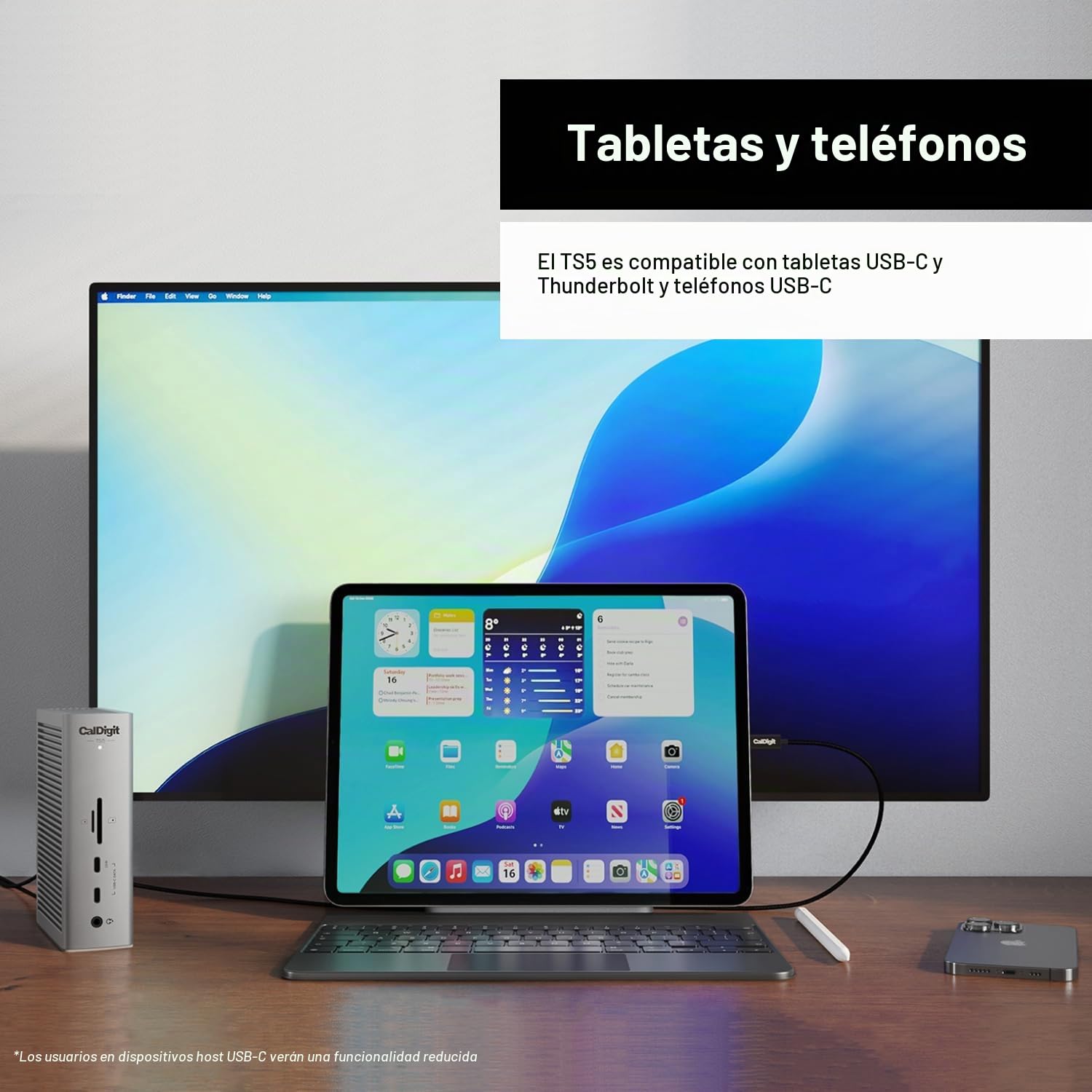 CalDigit TS5 Thunderbolt 5 Dock - 15 puertos, carga de 140 W, 80 Gb/s TBT 5 x 4, USB-C 10 GB x 3, USB-A x2, Ethernet de 2.5 GB, pantallas duales de 8K a 60Hz, SD y microSD UHS-II, cable trenzado de 1 | Incluye cable Thunderbolt 5, patas de goma y fuente d