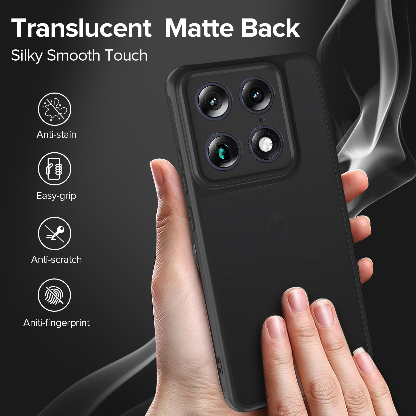 ivoler Matowe czarne etui do Motorola Moto Signature, [ochrona klasy wojskowej] obudowa ochronna odporna na wstrząsy, przezroczysta tylna osłona zapobiegająca odciskom i zadrapaniom twardy PC tylna