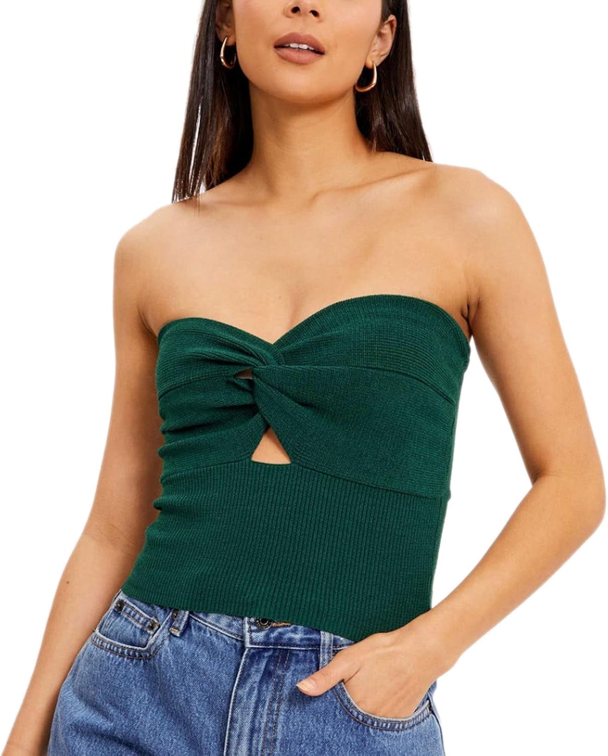 green knit tube top