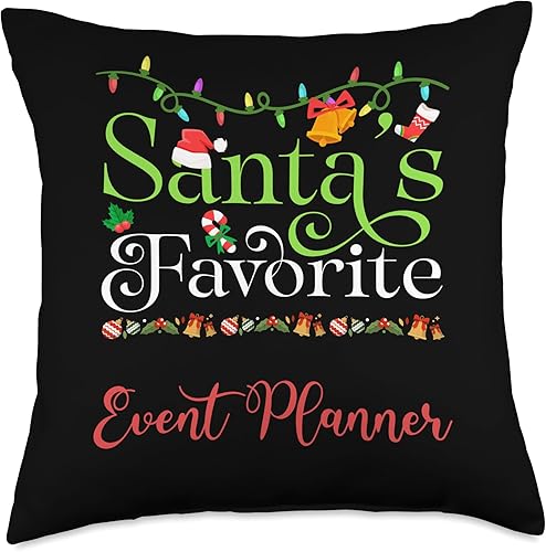 Santa's Worker Holiday Threads Santas Favorite Event Planner Holiday Top Elf Profession Throw Pillow, 18x18, Multicolor