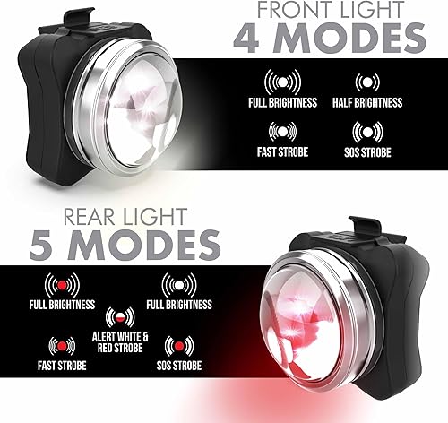 Miniatura 7 de OPTIKS 210 Luces de bicicleta delanteras y traseras USB recargables LED monopatín Longboard Bicicletas