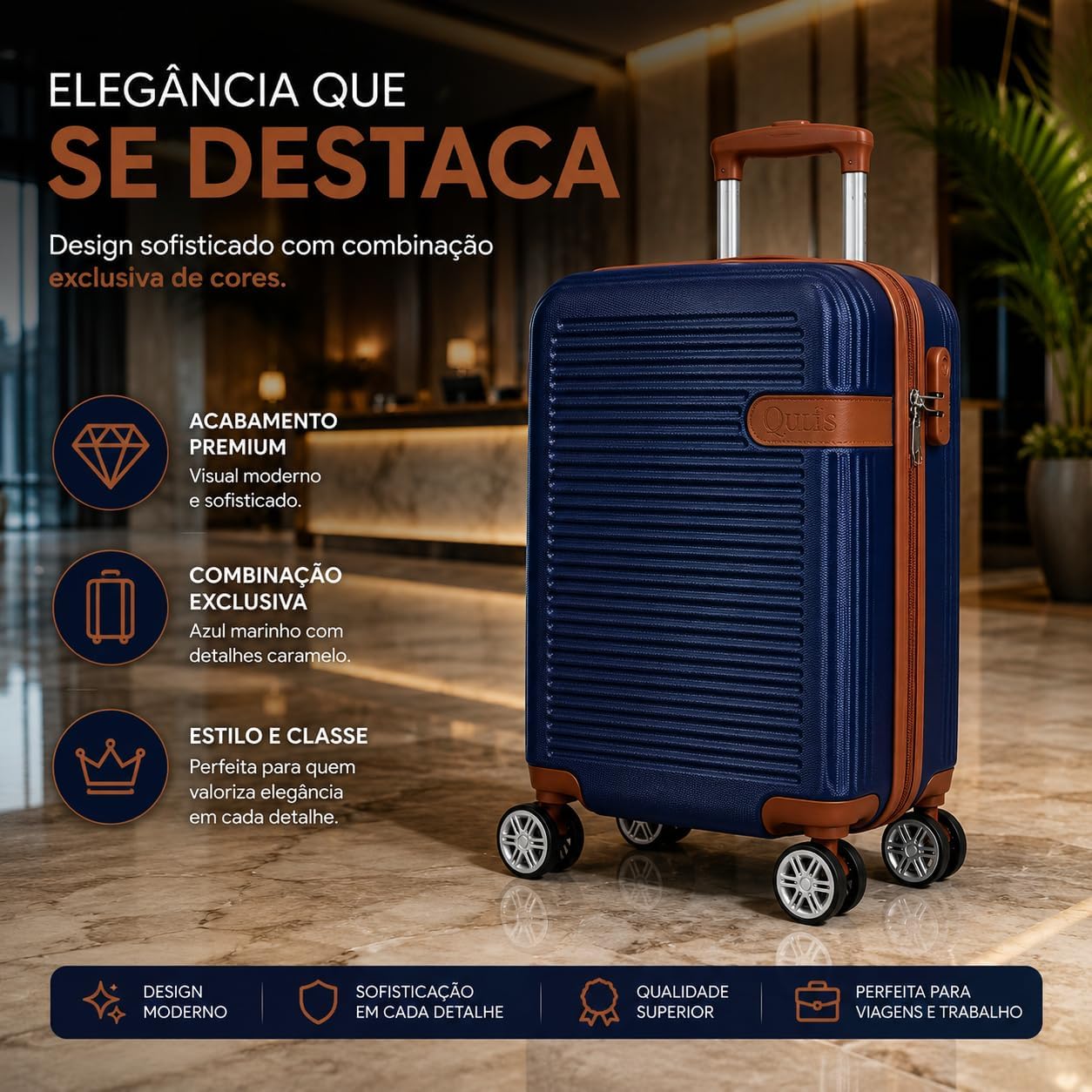 Mala de Viagem Pequena Bordo 360° Rígida com Rodinhas Giro Duplo e Cadeado Integrado, Leve, Resistente e Elegante para Avião e Viagens Curtas (Azul Escuro) Mala de Viagem Pequena Bordo 360° Rígida com Rodinhas Giro Duplo e Cadeado Integrado, Leve, Resistente e Elegante para Avião e Viagens Curtas (Azul Escuro)