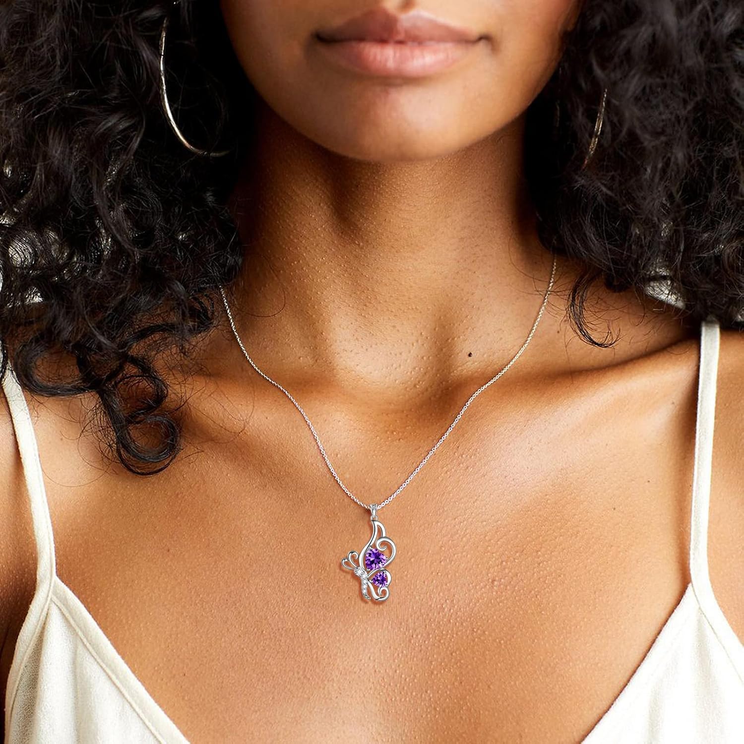 Butterfly Heart Necklace Birthstone Pendant Necklace Earrings Bracelet Women 925 Sterling Silver Animal Butterflies Birthstone Pendant Crystal Birthday Jewelry Wedding Gift - Image 4