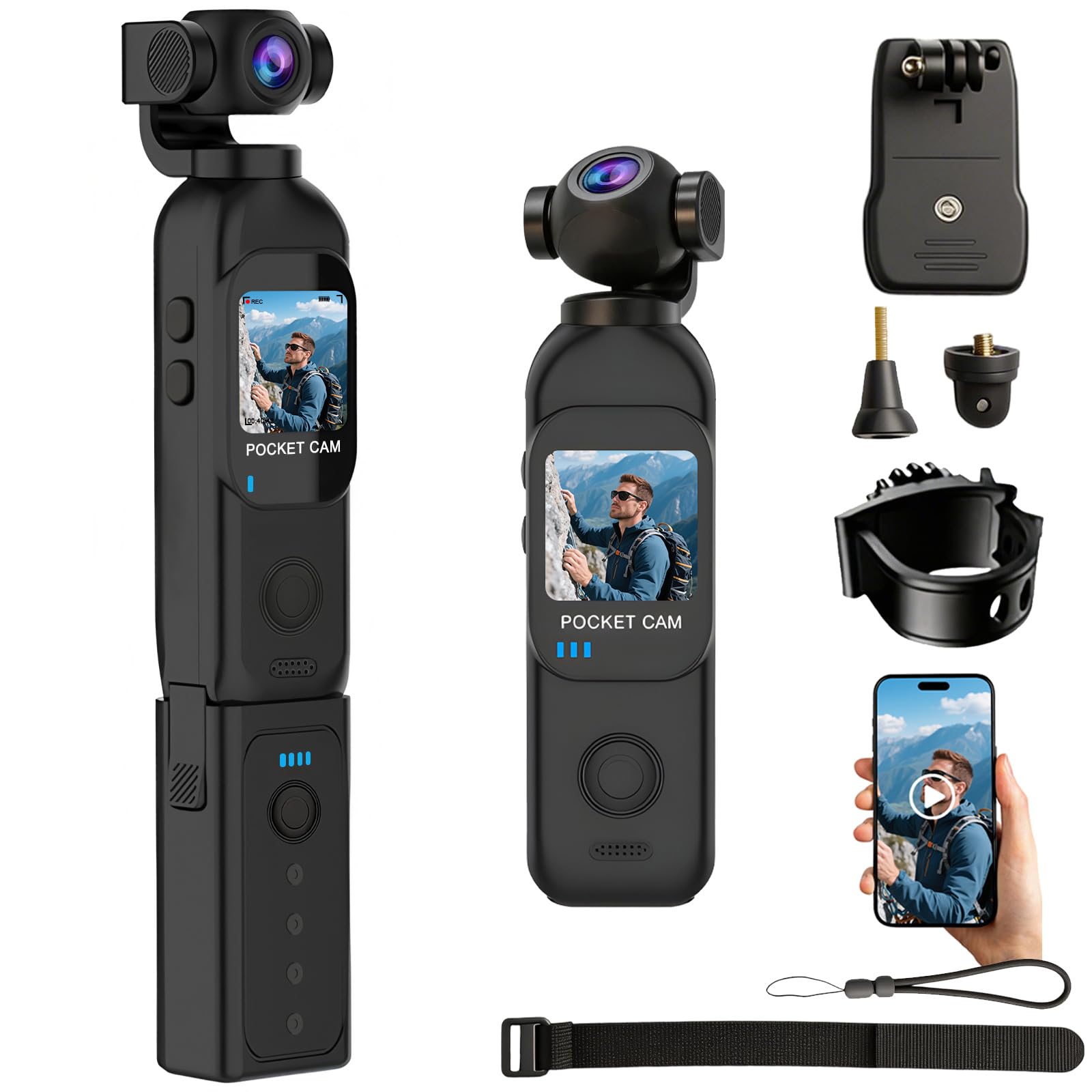 OBEST Mini Action Cam WiFi Action Kamera Handheld mit Touchscreen 1,33" 14 Stunden, 1080P Vlog Bodycam Körperkamera mit 270 + 130° Drehen POV Camera, Motorrad Reiter Sportkamera Schwarz