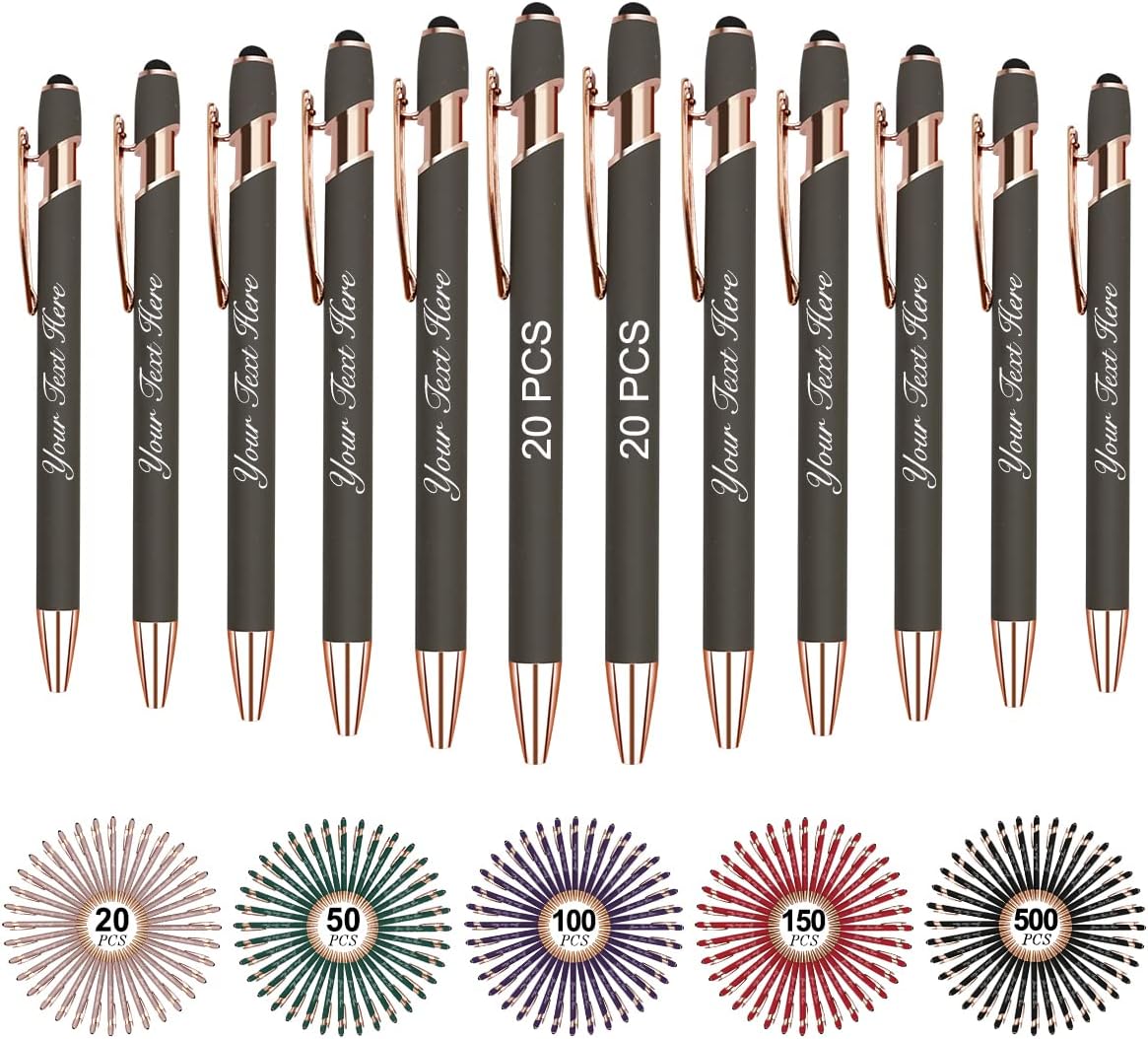 Personalized Pens Custom with Name Text in Bulk 20 Customized Ballpoint Pens with Free Engraving Gift for Women Men Business Wedding Graduation Baby Shower