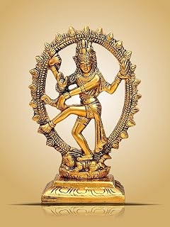 Metal Plated Lord Shiva Dancing Natraj Statue Showpiece Handcrafted Sculpture for Home and Puja Indian Diwali Decor Gift Item | Nataraj |(7 Inches, Gold)
