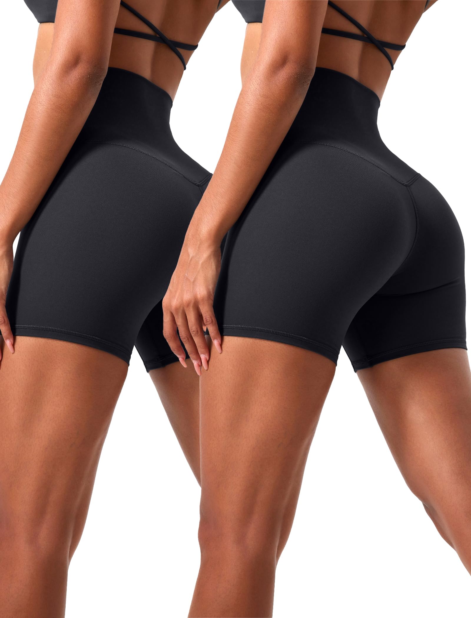 VOENXE Vita Alta Yoga Pantaloncini Donna,Sportivi Boxer Pantaloni, Controllo della Pancia Antisfregamento Elastici Morbido Shorts,Palestra Ciclismo Jogging Push Up Corti Pacco da 2