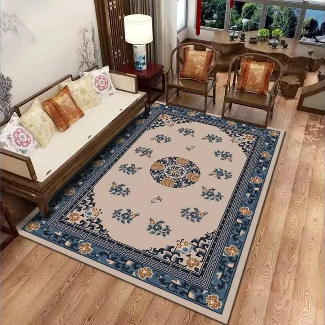 Tapis antidérapant avec isolation phonique motif de fleurs exquis 140x200cm pour chambre