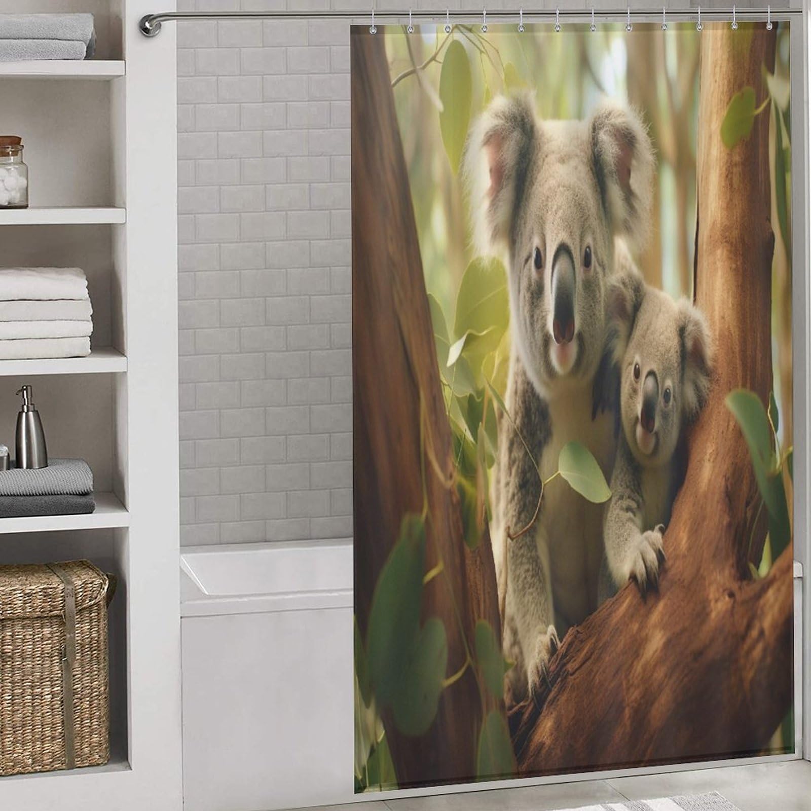 Rideau de douche imperméable koala en polyester 140x183cm avec 12 crochets