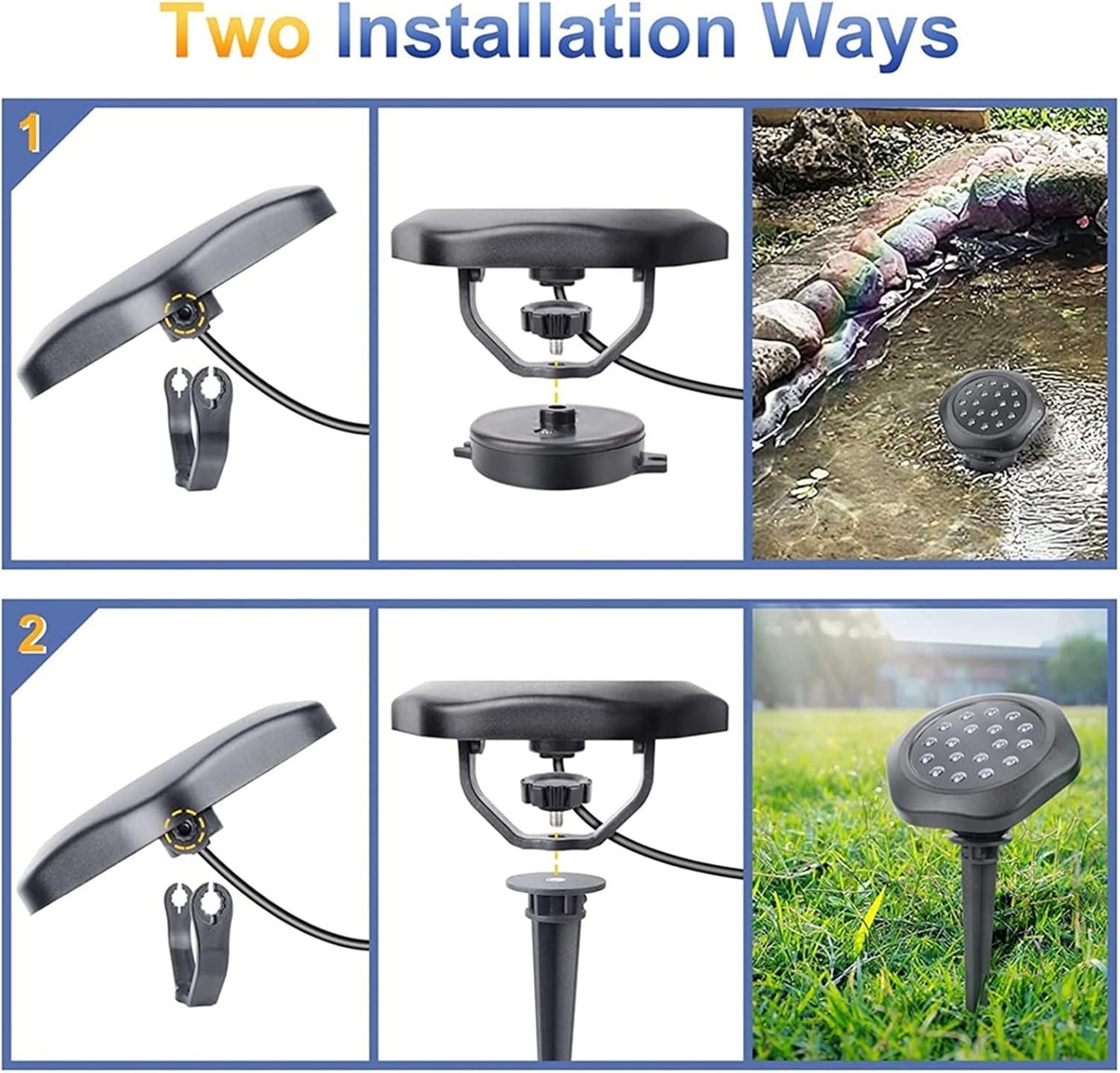 Solar Pool Lights Waterproof IP68 Underwater Pond Lights RGB Submersible Round LED Lamp for Aquarium Tank Garden Pool Fountain(2 in 1)