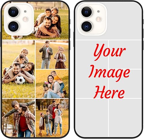 SuSuTiFy Funda de teléfono personalizada para iPhone 12, diseño de collage de múltiples imágenes, delgada, suave, negra, para familia, amigos,