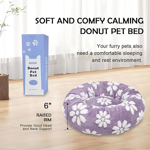 Miniatura 4 de Camas en forma de dona para perros pequeños, camas redondas relajantes para gatos de interior, bonita cama para mascotas con textura 3D con funda