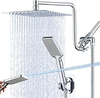 Vista 16 de Cabezal de ducha de alta presión de 10 pulgadas con combo de mano, brazo de extensión de 12 pulgadas de altura ajustable, potente cabezal de ducha
