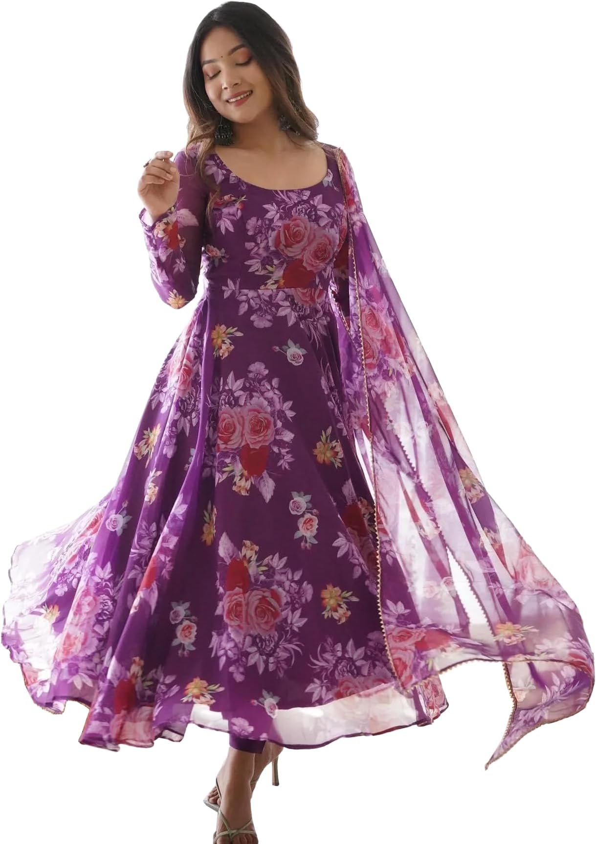 Women Floral Print Anarkali Kurta with Pant and Dupatta