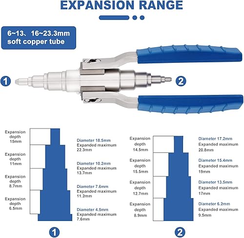 Miniatura 3 de Kit de expansor de tubo de tubo de cobre suave, herramienta manual universal, kit de expansor de tubo de refrigeración manual 3/8", 1/2", 5/8",