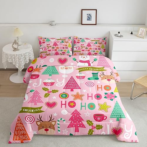 Miniatura 34 de Juego de edredón de Navidad para niños tamaño queen, ropa de cama festiva de dulces navideños, decoración de dormitorio/cabaña de Navidad para Multi