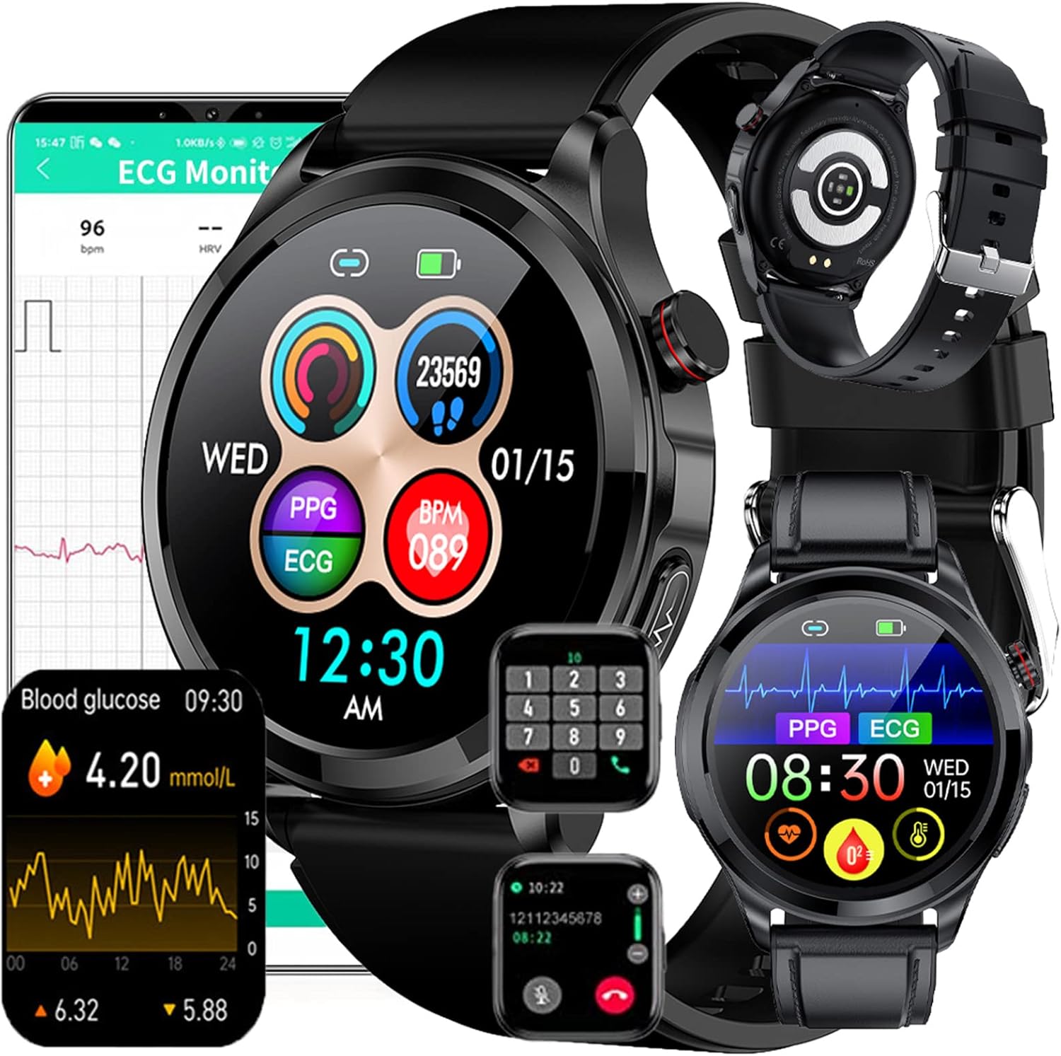 EKG Smartwatch Blutzucker,ECG+PPG Blutzucker Zucker Smartwatch, Fitness