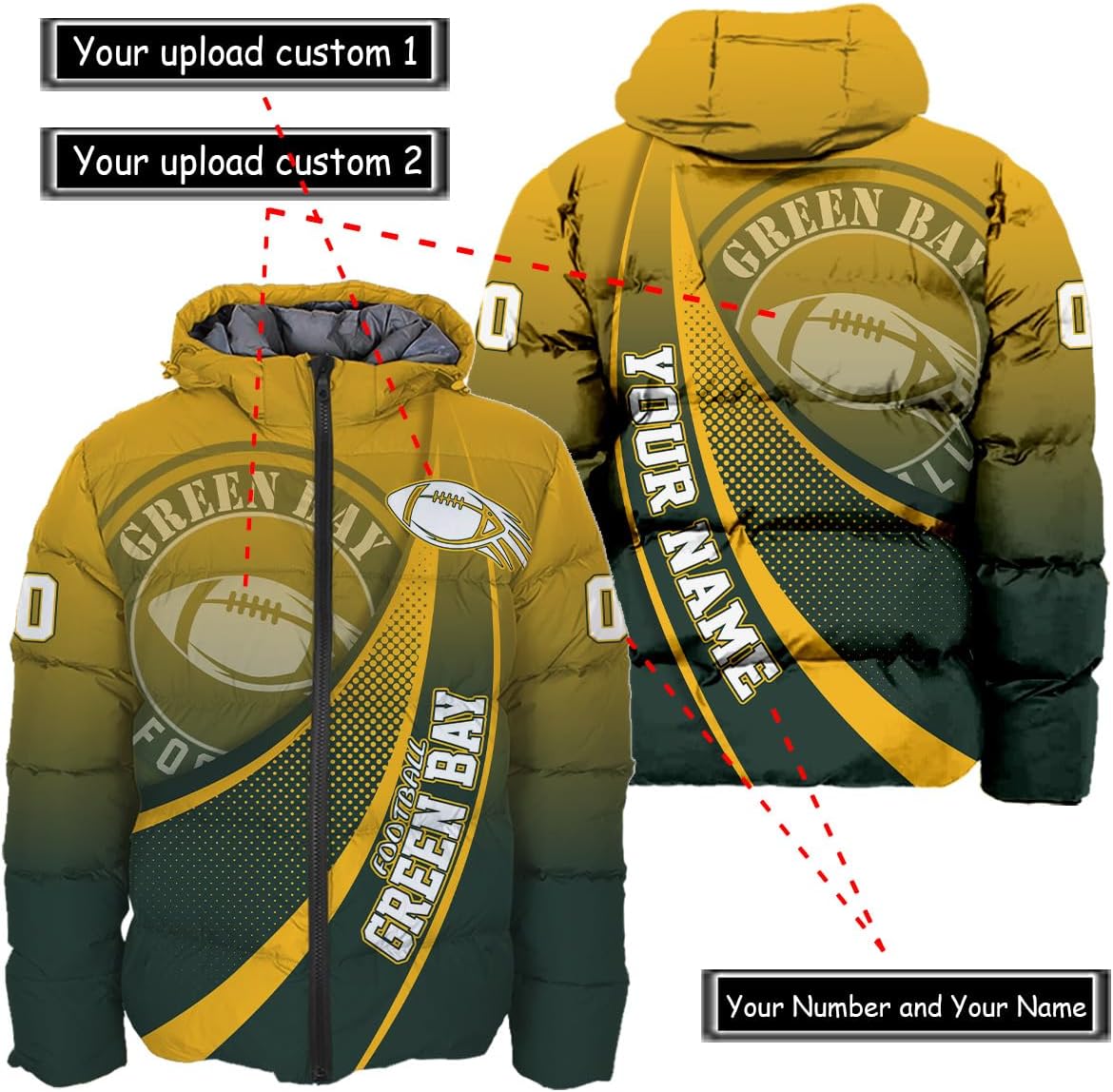 Discover Personalized Green Bay Football Team Packers Men's Hooded Puffer Jacket