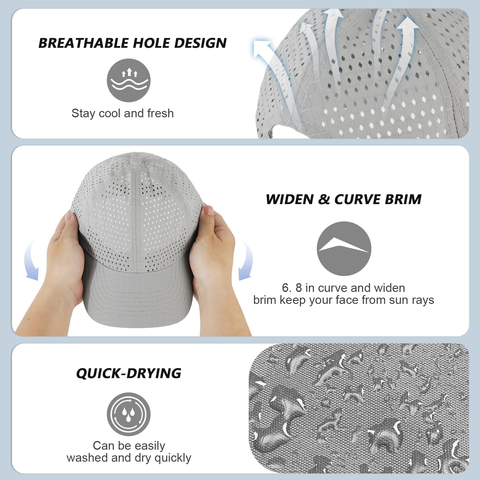 2 Packs Gorra de BéIsbol de Transpirable para Hombre, Gorra Running de Secado Rápido Malla, Gorro de Protección Solar Sombreros de Verano Viseras Plegable Ajustable Ligera al Aire Libre