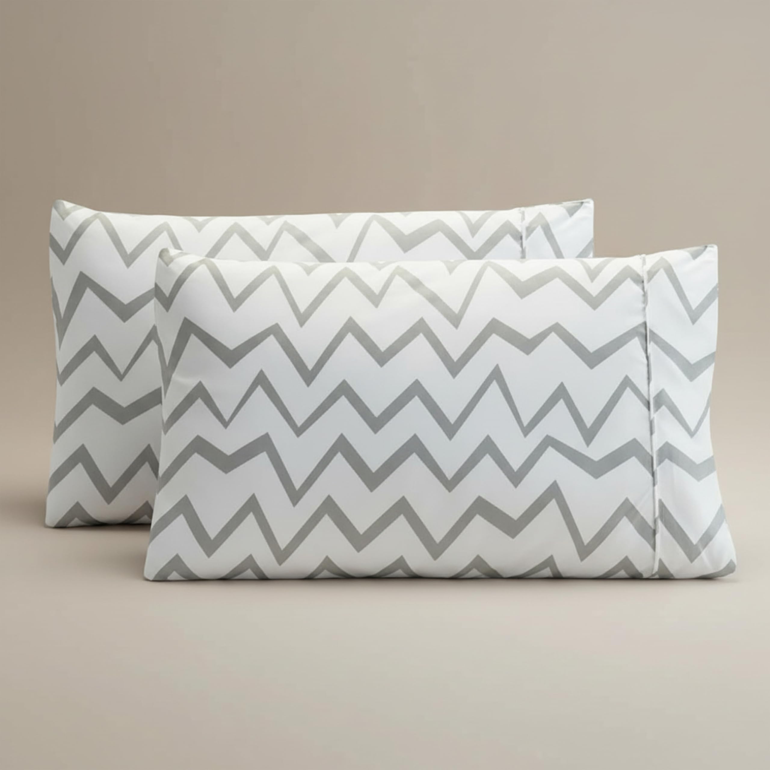 Elegant Comfort Set Di Federe Di Lusso Ultra Morbide, 2 Pezzi, In Microfibra Spazzolata Di Alta Qualità, 1500, Di Alta Qualità, Resistente Alle Pieghe, Standard/Queen, Motivo A Zigzag Grigio-image