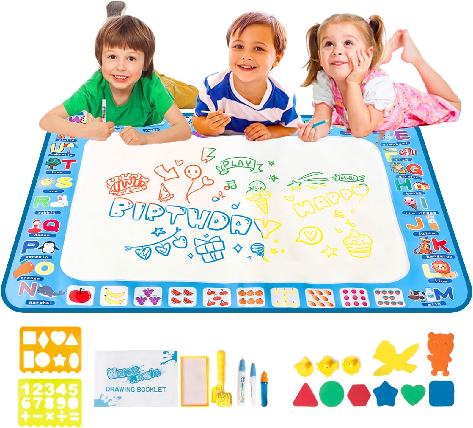 YEEGO DIRECTWater Doodle Mat, Doodle Drawing Mat,Aqua Coloring Mat Doodle Board Reusable No Mess Doodle Educational Toy Gifts for Boy Girl Ages 3 4 5 6 7 8 9 10 11 12