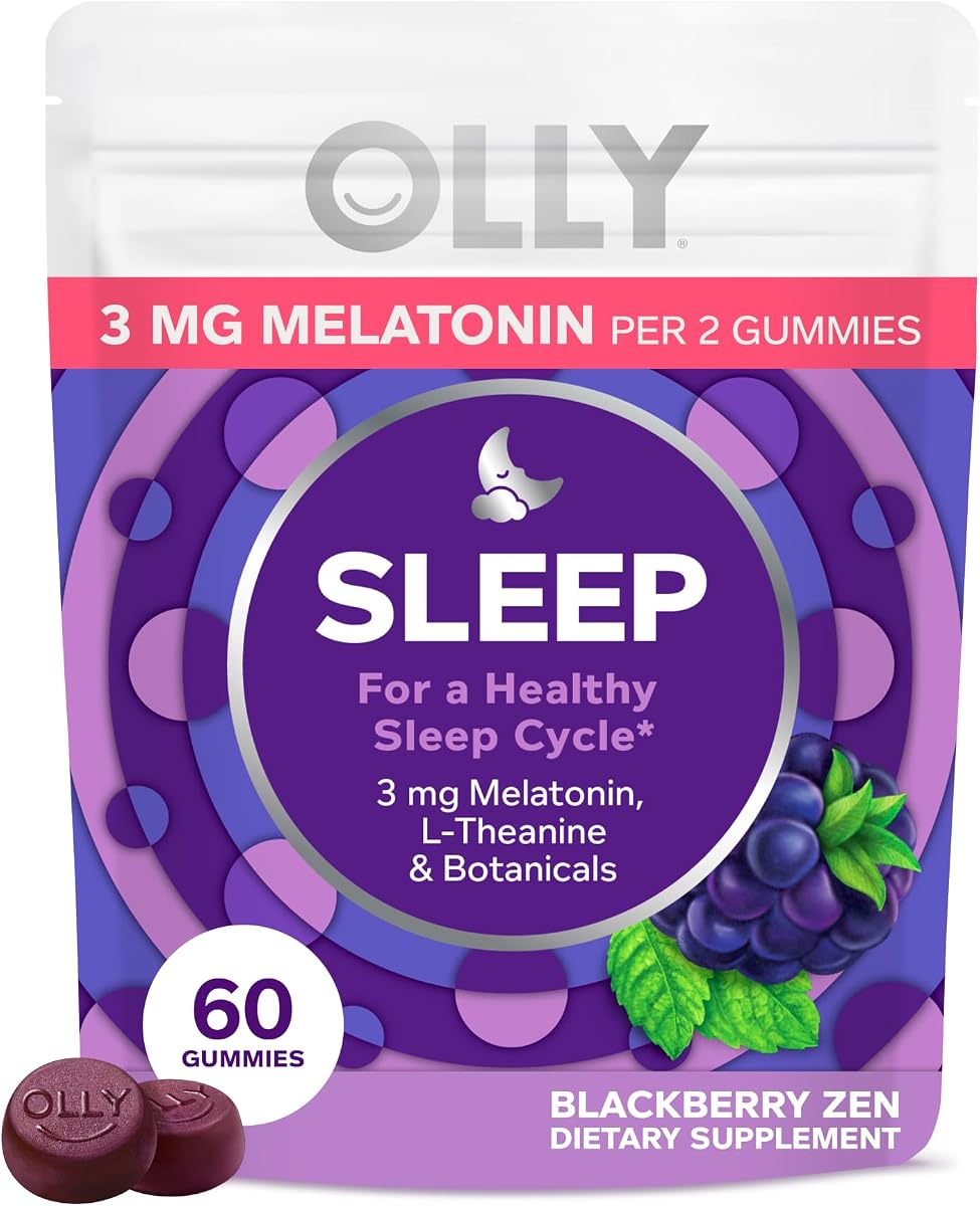 OLLY Sleep Support Gummy Supplement,* 3 mg Melatonin, L-Theanine - 60 Count