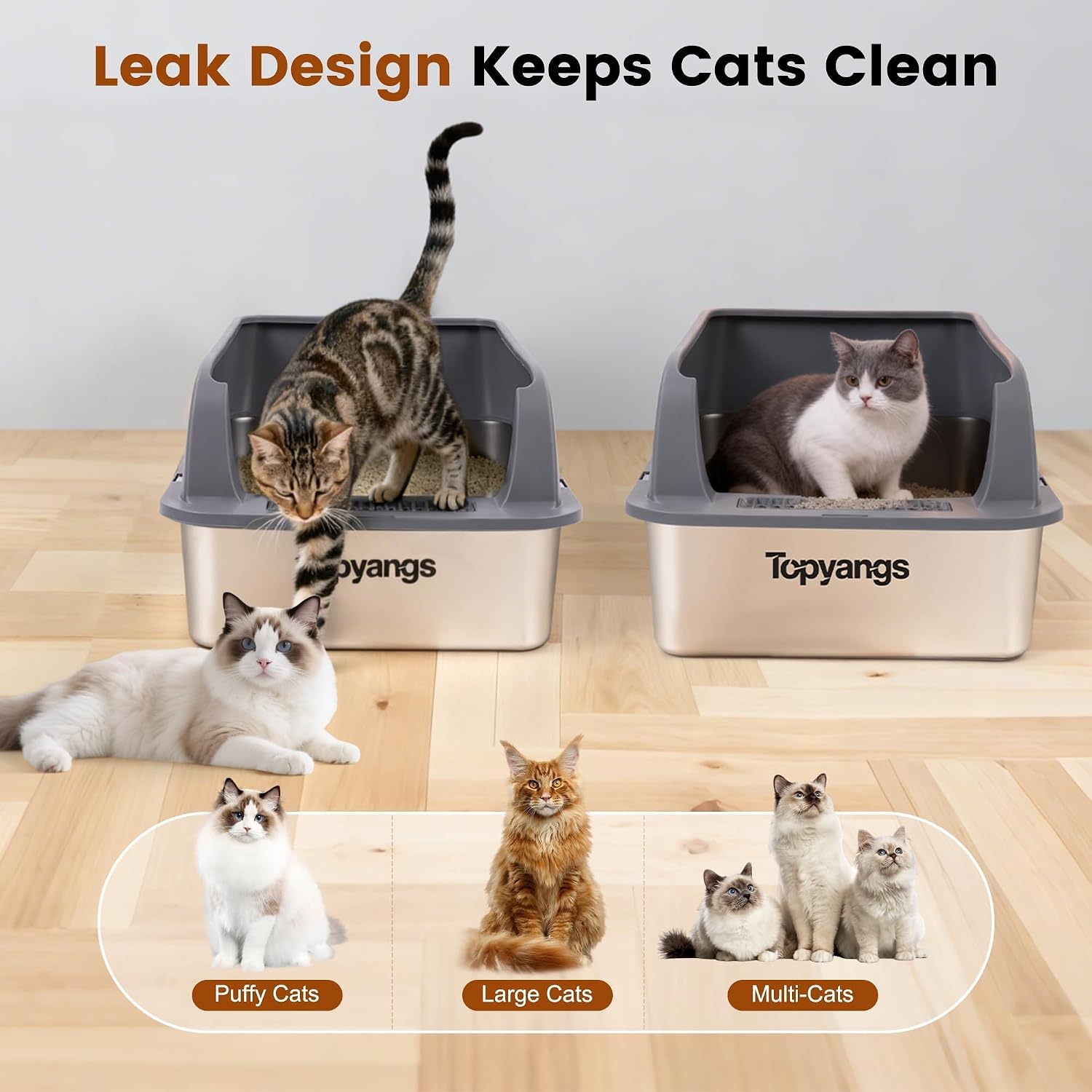 2 Pack Stainless Steel Litter Box, Extra Large Litter Boxes for Big Cats, XL Metal Cat Litter Box with Lid, High Sides, Anti-Urine Leakage, Non-Sticky, Scoop Included