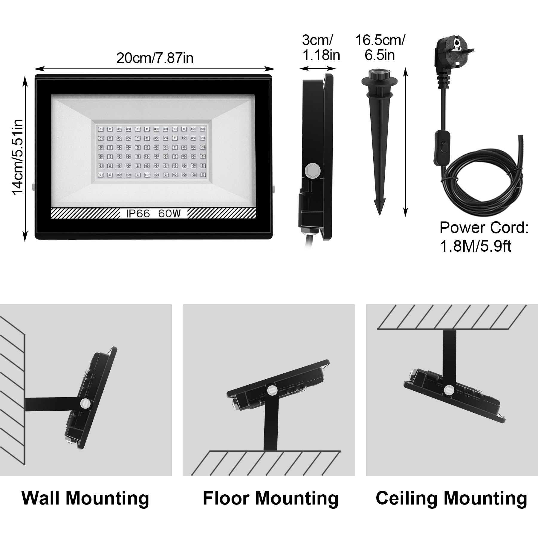 60W LED Schwarzlicht Strahler, NATPOW UV Schwarzlicht Fluter mit Stecker IP66 Wasserdicht Schwarzlichtlampe Fluoreszenz Blacklight Partylicht für Halloween Aquarium Bar Neonfarben Disco(1 pack)