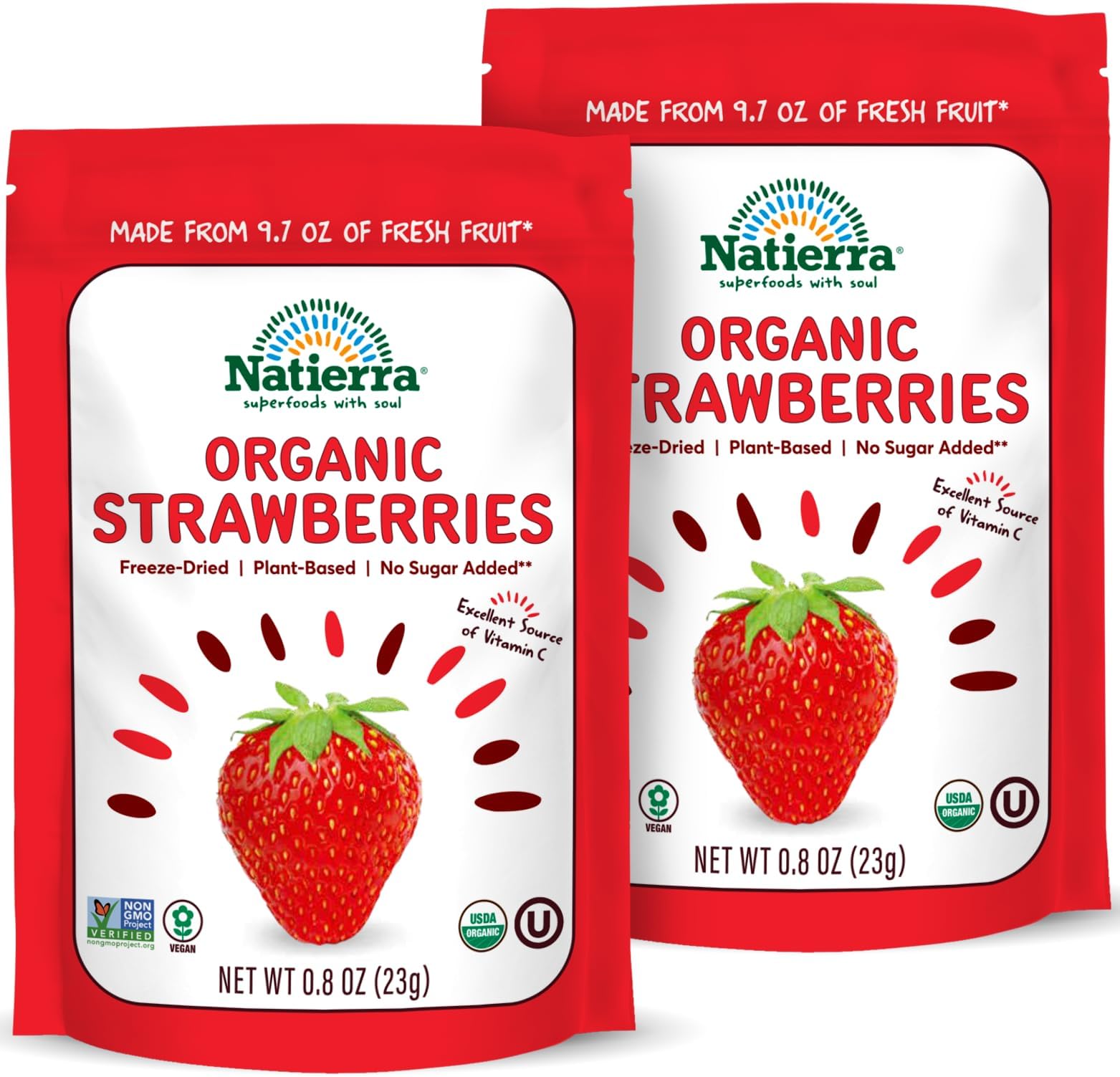 Natierra Nature's Organic Freeze-Dried Strawberries | Gluten Free & Vegan Strawberry | .8 Ounce (Pack of 2)