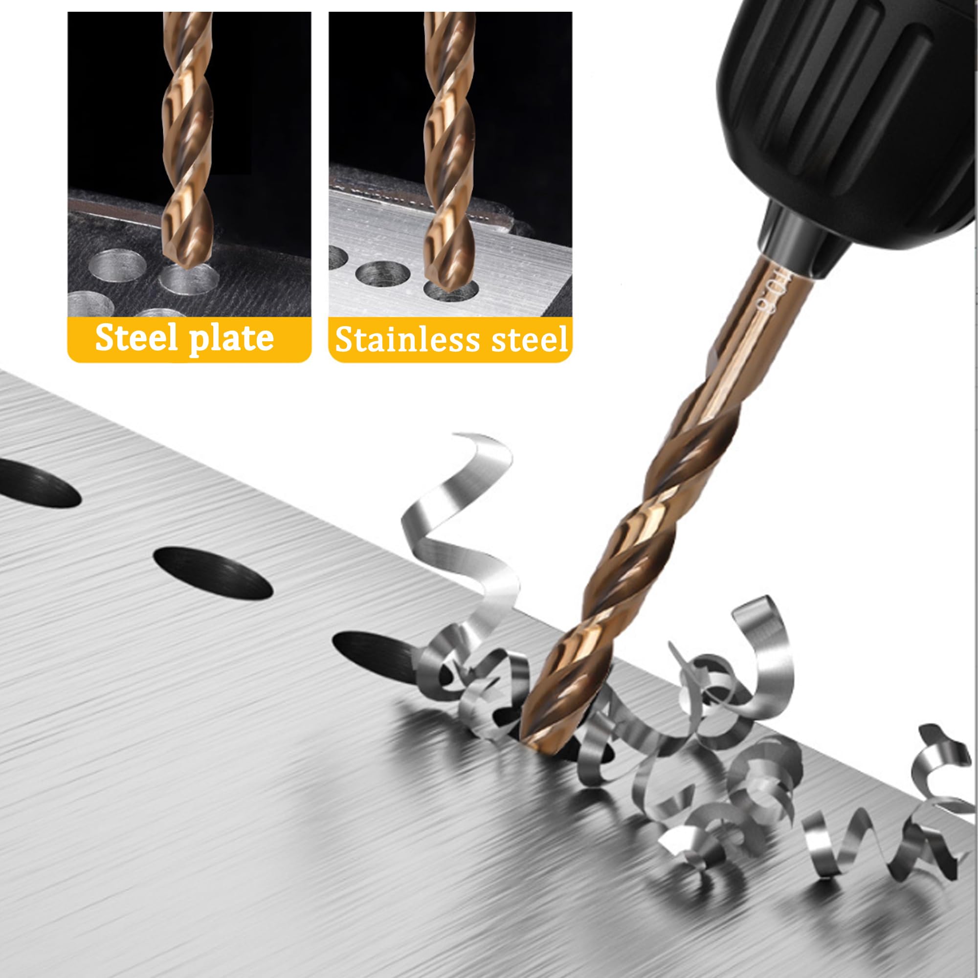 Juego de 10 brocas de cobalto M35 de longitud Jobber para metal duro, hierro fundido, acero inoxidable, madera y plástico, con estuche de almacenamiento, 1/16 a 13/64 pulgadas (10 unidades (1/16 a