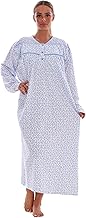 Malay Thermal Cotton Long Nightdress Floral Button V-Neck Soft Brushed Nightwear