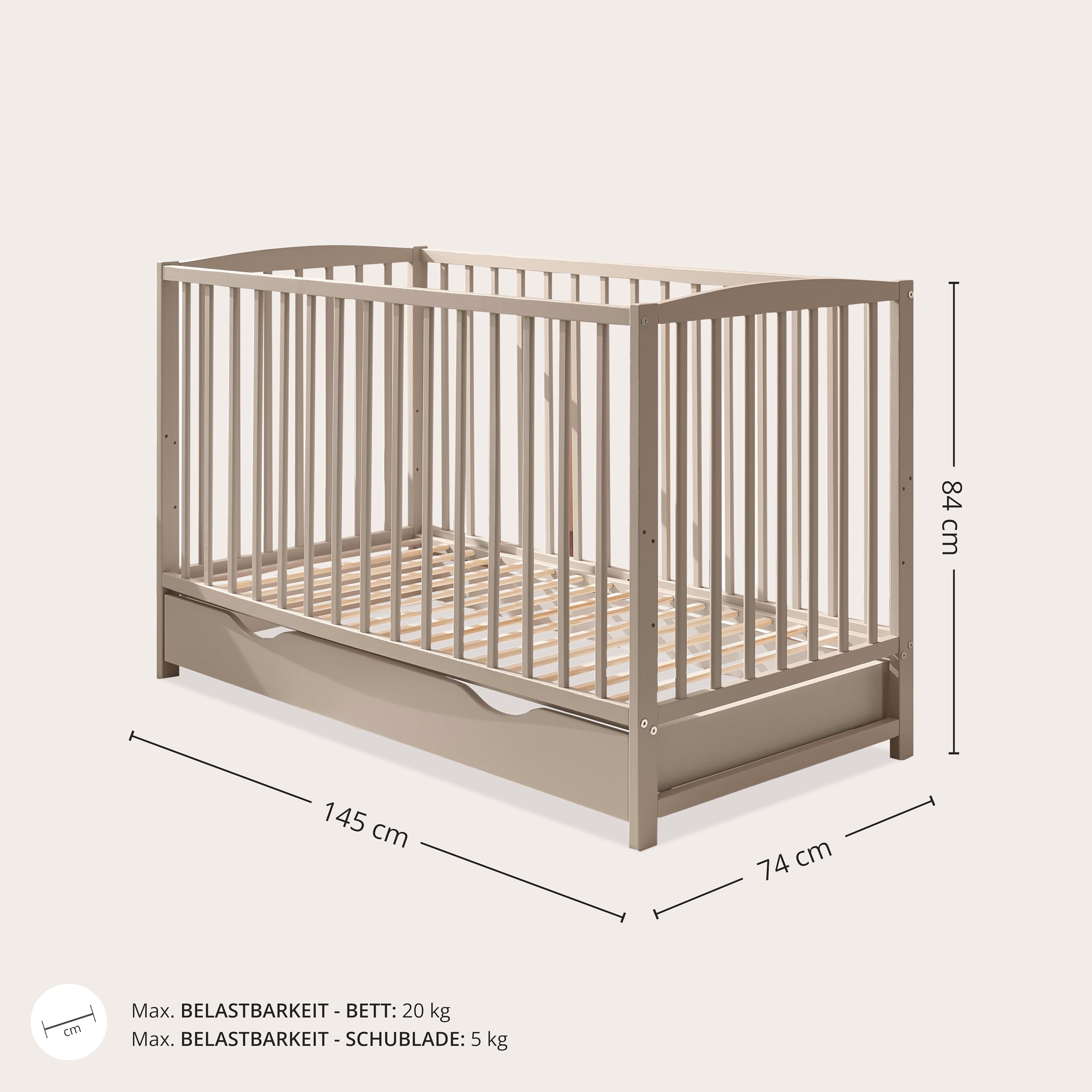 Stella Trading TEFFY Babybett mit Schublade & Umbauseiten in Kaschmir