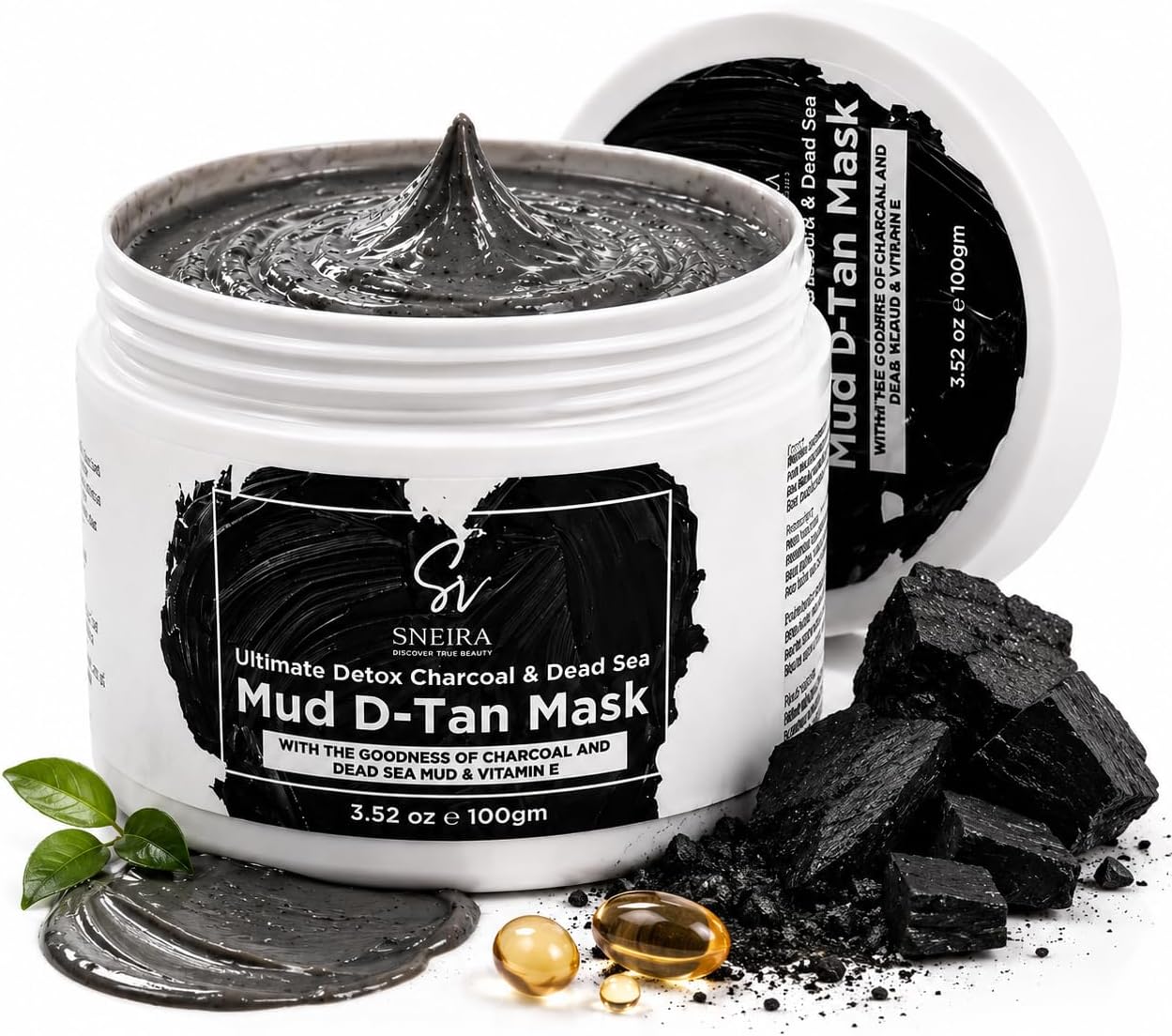 Mud De-Tan Mask 100 GM, Ultimate Detox Charcoal & Dead Sea Mud & Vitamin E, Lactic Acid & Kaolin Clay,Peroxide, Hydroquinone & Sulphate Free D-tan Face Pack for All Skin Types|Men & Women