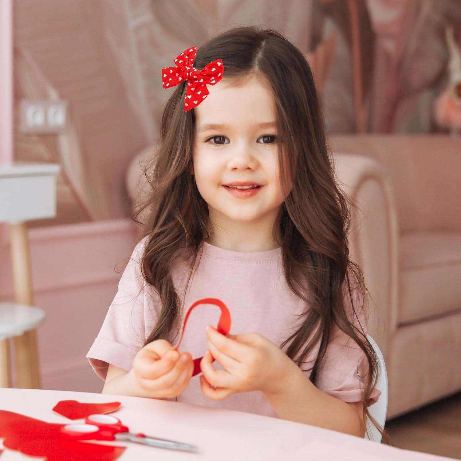 AnyDesign 4Pcs Valentine' s Day Hair Bow Clips Love Heart Bow Clip Grosgrain Ribbon Alligator Clips Red White Mini Heart Hair Barrettes for Girls Toddlers Teens Kids Women Hairstyle Accessories - Image 5