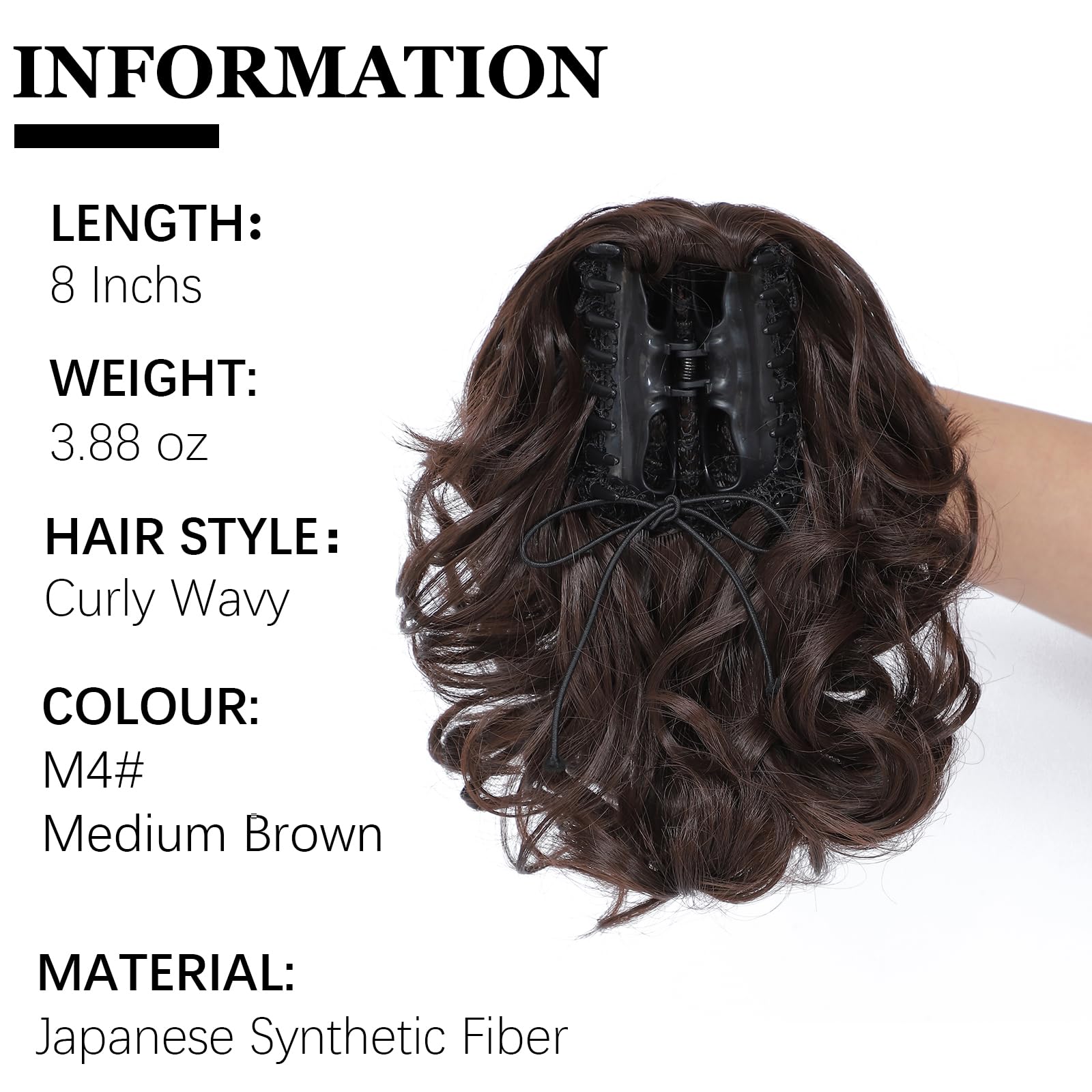 Yamel Ponytail Extension Long Curly Wavy Natural Medium Brown 8 Inch Claw Jaw Clip in Synthetic Hairpiece Pony Tail Tale - Image 4