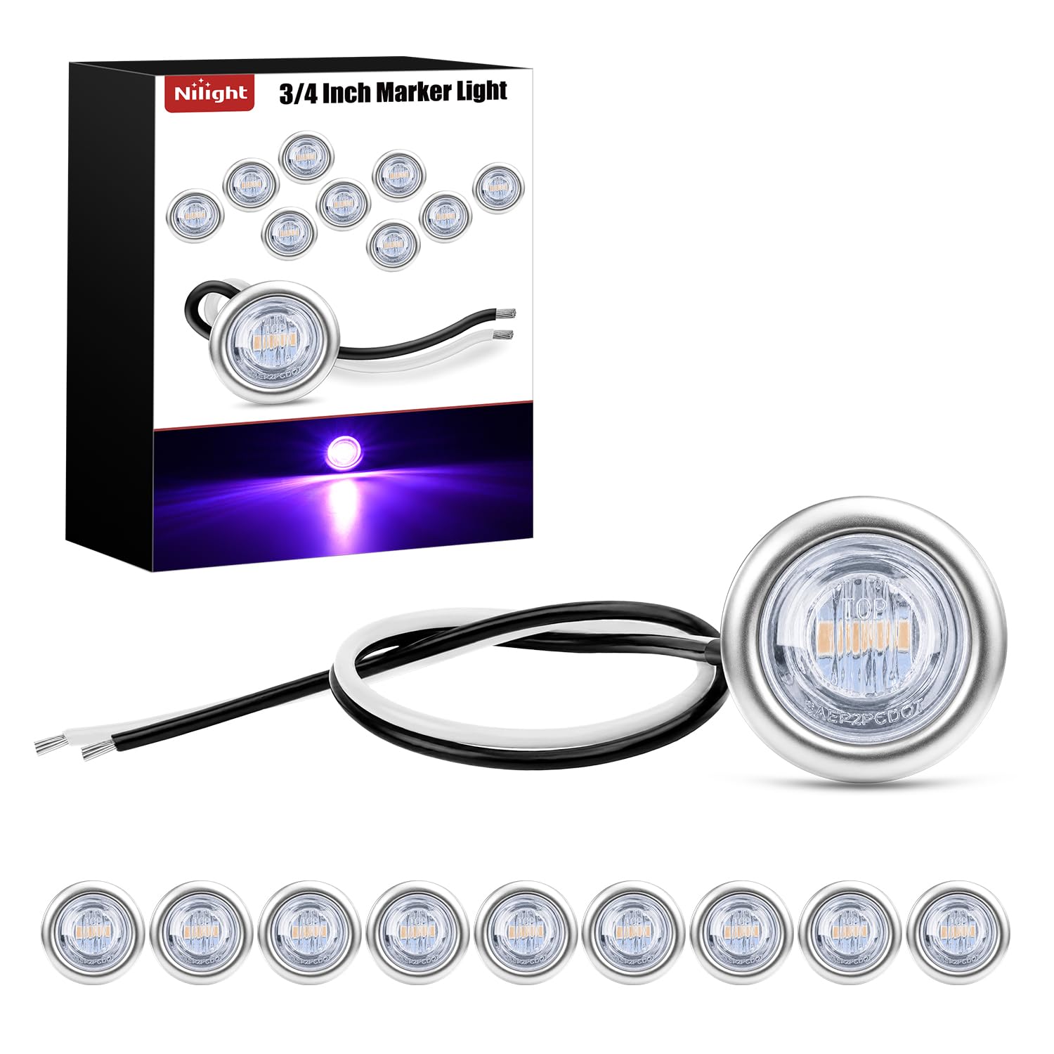 Nilight 3/4" Round Marker Lights 10PCS Purple Side Bullet Clearance Light