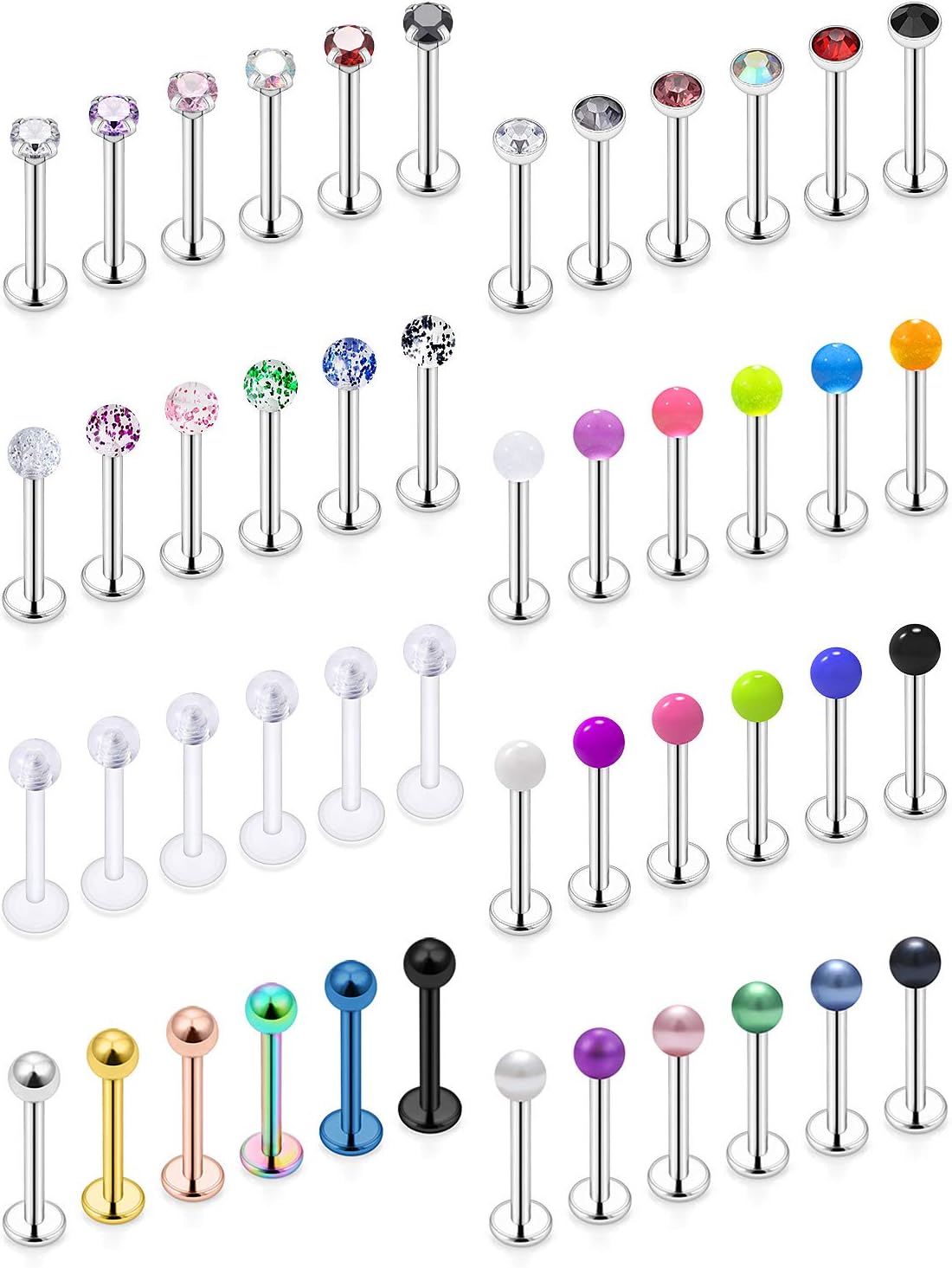 SCERRING 16g Lip Rings Labret Monroe Lip Rings Nail Tragus Helix Cartilage Earrings Studs Ring Medusa Piercing Jewelry Retainer 8mm 10mm 48PCS