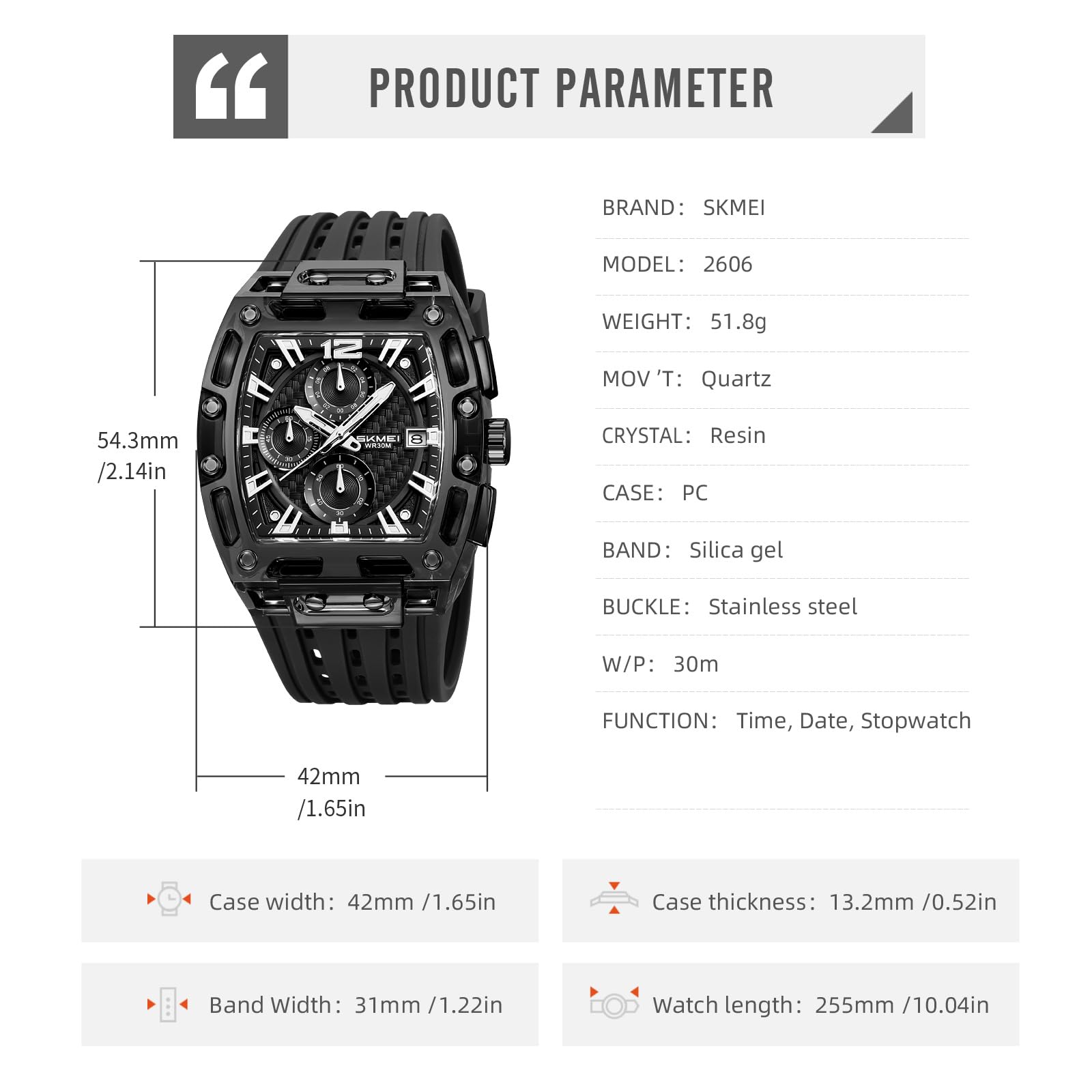 FANMIS Reloj cronógrafo para hombre, esfera rectangular transparente, reloj de pulsera de cuarzo, resistente al agua, deportivo, digital, analógico, doble visualización de hora, cronómetro con correa